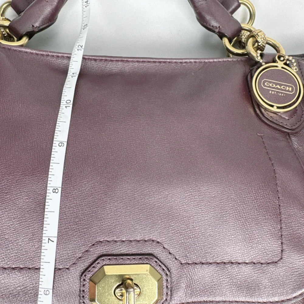 Coach Campbell Turnlock Leather Large Satchel Bag in Pearlized Plum/Brass